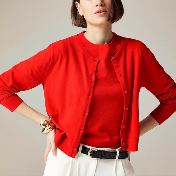 J. Crew NWT Featherweight  Cashmere Cardigan Sweater Red Size large - Picture 1 of 5